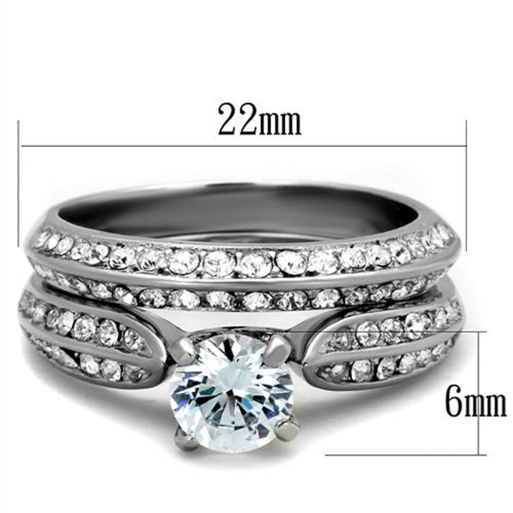 ARTK1920 Stainless Steel 316L 1.75 Ct Round Cubic Zirconia Stainless Steel 316 Wedding Ring Band Set Sz 5-10